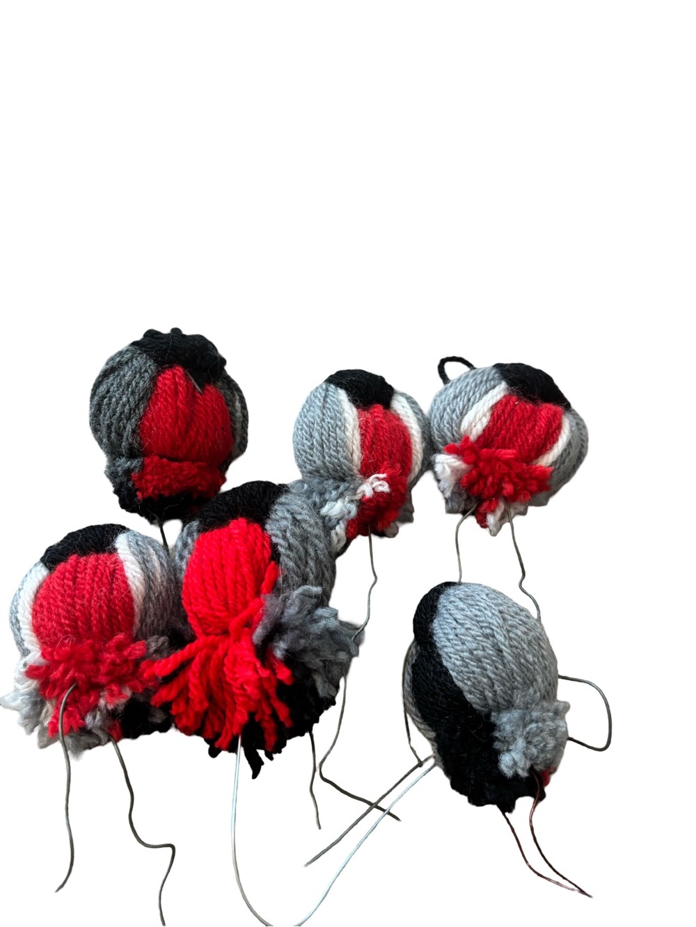6 Christmas Bird Picks - vintage Swedish Yarn Birds - cardinal birds